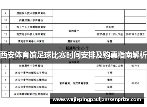 西安体育馆足球比赛时间安排及购票指南解析